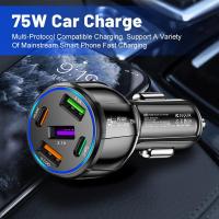 ราคา 75W Ultra-Fast Car Charger, 30W/QC3.0/Type C 5-Port Smart Shunt 12 Volt Car Adapter ที่จุดบุหรี่ USB Charger (3USB+2PD) ที่ชาร์จโทรศัพท์ในรถยนต์ (55301592608)
