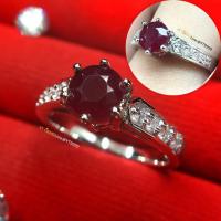 ราคา แหวนทับทิม สีเลือดนก ข้างเพชร แหวนเงินแท้ ชุบทองคำขาว พลอยทับทิมแท้ เพชรSwiss YTG-11235 (7193336846)