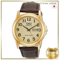 ราคา Q&Q Analog Wristwatch Date Day Display Waterproof Leather Strap A00A-002PK Men's Brown (41662136564)