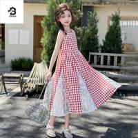ราคา พริช เด็กลายสก๊อตชุด,รอบคอเจ้าหญิงเด็กตารางชุดยาว,สไตล์ริมทะเลหลวมยาวแขนกุดสาวเย็บปะติดปะต่อกันกระโปรงชายหาดวันหยุด (57404874827)