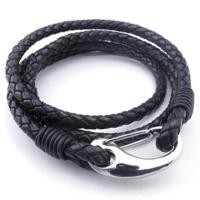 ราคา สร้อยข้อมือหนังถักอิตาลีแท้สีดำ (68046068)