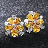 ราคา TANITTgems ต่างหูเพชรโคลนนิ่งฝังพลอยบุษราคัมประดับไข่มุกแท้ (7871217924)