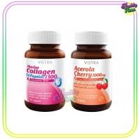 ราคา (Set) Vistra Marine Collagen TriPeptide 1300 (20cap)+Vistra Acerola Cherry 1,000 mg (20cap) (43907308297)
