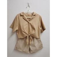 ราคา ส่งต่อ เสื้อครอปเชิ้ต ผ้าลินิน ผูกเอว สีน้ำตาล แบรนด์​ nature.bkk​ (4979112453)