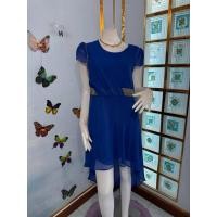 ราคา เดรสผ้าชีฟองสีน้ำเงินแขนล้ำหน้าสั้นหลังยาว (26652366369)