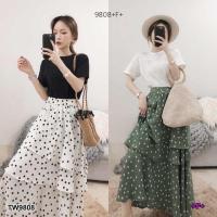 ราคา Set 2 ชิ้น เสื้อแขนสั้น ผ้าคอตตอนเนื้อยืด มาพร้อมกระโปรงยาว ลายจุด ผ้าไหมอิตาลี่ (2405275846)