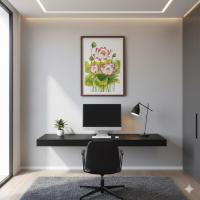 ราคา ภาพวาดดอกบัว ภาพมงคล เสริมฮวงจุ้ย ขนาด 60x40cm ภาพเพ้นท์มือสีสันสดใส พร้อมเฟรมไม้ แขวนผนังตกแต่งบ้าน (48952986641)