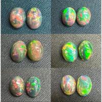 ราคา โอปอลดำคู่ 8x6มม. อัญมณีธรรมชาติ 100% Black opal pair 8x6mm 100% natural gemstone (45550933976)