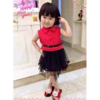 ราคา เดรสคอปกเสื้อแดงกระโปรงฟู เดรสเด็กสีแดง เดรสเจ้าหญิง (8464696663)
