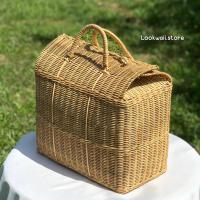 ราคา กระเป๋าหวายแบบถือใบใหญ่ ตะกร้าปิคนิคหวายแท้ (5891277184)