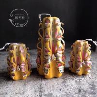 ราคา ☼✎เทียนแกะสลักใหม่ 1 เล่มใหญ่และเล็ก 2 เล่ม ตกแต่งแบบไร้ควัน (22159024126)