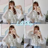 ราคา L.A Shop พร้อมส่ง เสื้อถักไหมพรมแขนชีฟอง ลายดอกไม้น่ารักสีขาว "8507" (20745512629)
