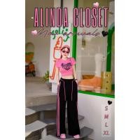 ราคา ชุดเซ็ท3ชิ้น เสื้อยืดมินิครอปสีชมพู+กางเกงวอร์มขายาวสีดำแต่งแถบข้างสีชมพู+หมวกสีชมพู (41008485837)