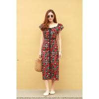 ราคา DS0101 เดรสทรงสอบ เดรสลายดอก (สีดำลายดอกสีแดง) (2225502667)