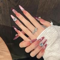 ราคา Glossy Cat Eyes Full Cover Nail Sweet & Charming เล็บปลอมแบบใช้ซ้ําได้สําหรับ DIY Nail Design Art Salon (51453048788)