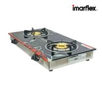 ราคา [สินค้าเกรดบี] Imarflex_Z_ เตาแก๊สหน้ากระจกหัวคู่ หัวทองเหลือง รุ่น IG-420(B) (27203605472)