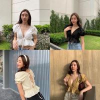 ราคา เสื้อครอปแหวกอกแขนตุ๊กตาระบายชาย ผูกเชือกโบว์ด้านหลัง เสื้อผูกหลัง เสื้อโชว์หลัง ผ้าลินิน ใส่สบาย (10089146861)