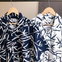 ราคา เสื้อฮาวาย hawaii เสื้อเชิ้ต ลายไผ่ สีกรม ผ้าcotton ญี่ปุ่น (6843918160)