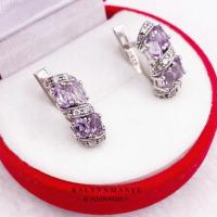 ราคา T6415 ต่างหูพลอยอเมทิสต์แท้ ( Natural Amethyst ) แบบอิงลิชล็อค ตัวเรือนเงินแท้ 925 ชุบทองคำขาว (21124715835)