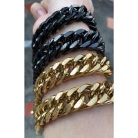 ราคา สร้อยข้อมือ กำไล ใหญ่15มิล สีดำและสีทอง สแตนเลสแท้100% (51904788484)