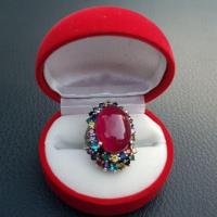 ราคา sale โคตรถูกแหวนทับทิมพม่าเม็ดใหญ่ ตัวเรือนเงินแท้ ประดับพลอยรัตนชาติ (7212058860)