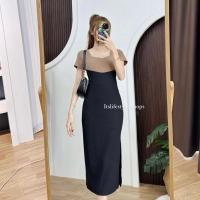 ราคา เดรสแขนสั้นทูโทน คอดินสอ ผ่าชายกระโปรง 1 ข้าง ผ้าท็อปทวิล เข้ารูป (22564491913)