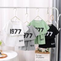 ราคา ชุดเด็ก เสื้อผ้าเด็ก เสื้อยืดแขนสั้น ผ้าวาฟเฟิล พิมพ์ลาย1977 และกางเกงขาสั้น (23042627296)