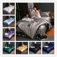 ราคา 4pcs/set Ice Silk Sheet Quilt Cover with Two Pillowcases King Queen Size Bed (28953587607)