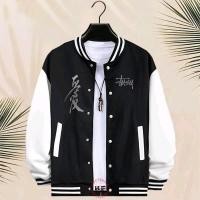 ราคา Haye Fashion - เสื้อแจ็คเก็ตเบสบอล Unisex ปุ่ม Stussy Text Japan Silver Jacket Zipper Varsity (52703459438)