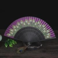 ราคา Vintage Peacock Patterned Hand Fans Fine Women's Silk Fan Gift Folding Fan (56554156000)