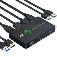ราคา USB KVM Switch 0HDMI 2 พอร์ตกล่อง USB และ 0 HDMI เข้ากันได้กับคอมพิวเตอร์ 2 คอมพิวเตอร์แชร์คีย์บอร์ดเมาส์เครื่องพิมพ์และ one HD Monitor USB Switch Splitter รองรับ 4K @ 60Hz (43477050834)