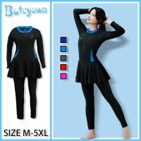 ราคา ชุดว่ายน้ำหญิง ชุดว่ายน้ำชิ้นเดียว ชุดว่ายน้ำแขนยาวขายาวมีกระโปรงคลุม ชุดว่ายน้ำคนอวบ รุ่น T3902 (23570248411)