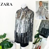 ราคา ไซด์ L มือ 1 แบรนด์ ZARA แท้ 100%เสื้อคลุม ตุ้งติ้ง คอปีน ทรงครอป งานเกล็ดวิบวับ สีเทาเมทาลิค ใส่ออกงาน ชุดออกงาน (26473795321)