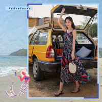 ราคา kudapy kudapy ชุดเดรสยาวลายโบฮีเมียนสีน้ำเงินกรมท่า แฟชั่นชุดไปเที่ยวทะเลสวยๆ ชุดใส่เดินเล่นริมทะเล ใส่ถ่ายรูป (8450861986)