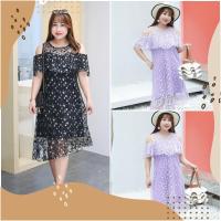 ราคา PMSWEET PLUSSIZE : PM4213 : พร้อมส่ง เสื้อผ้าไซส์ใหญ่ คนอ้วน สาวอวบ ชุดเดรสเปิดไหล่ ชุดเดรสผ้าตาข่ายปักลาย (8575010321)