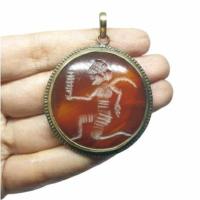 ราคา จี้หินอาเกต จี้หินแท้ จี้หินธรรมชาติ จี้หินโบราณ แกะสลักโรมัน โบราณ Agate Roman Intaglio Engraved Stamp Brass Pendant (27558944744)