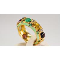 ราคา (R75 ชื่อแบบ “มณฑา”) : แหวนทรงพิรอดพลอยนพเก้าประดับพลอย "มรกต" (Emerald) ลงยาสีเขียวก้านมะลิ (8631700207)