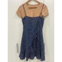 ราคา เซทชุดเดรสลายจุดสีน้ำเงินตัดขาว พร้อมเสื้อคอวีสีน้ำตาลอ่อน (28209679887)