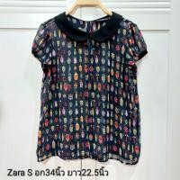 ราคา เสื้อซีทรู ZARA แท้100% สีกรมคอบัวลายแมลงสีสันน่ารัก ผ้าซีรูบางต้องใส่เสื้อทับนะคะ มีกระดุมหลังค่ะ ไซส์ S (22170180704)