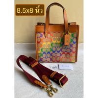 ราคา USED COACH Field Tote 22 in Rainbow Signature Canvas โทสรุ้งงานShop ใหญ่แท้ (50204281345)