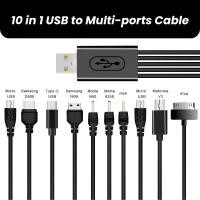 ราคา 10-in-1 Multi USB สายชาร์จ Universal Charger สายไฟ Type-C Micro USB Connectors สําหรับ Samsung Nokia Motorola PSP iPod โทรศัพท์ Fast CHARGING Multi Head CABLE (43823500767)