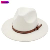 ราคา ZHOULINGHO หมวกปานามา, นุ่มเข็มขัดหัวเข็มขัด Felt Fedora หมวก, แฟชั่นปีกกว้าง Vintage Elegant หมวกคาวบอยผู้ชายผู้หญิง (41000829468)