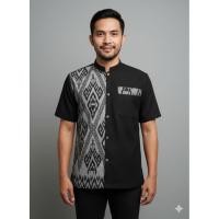 ราคา เสื้อผ้าฝ้ายพิมพ์ลายไทยครึ่งตัวเสื้อผู้ชายสีดำแขนสั้นคอจีน (54950173116)