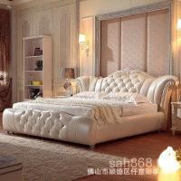 ราคา หรูหราเตียงหนังแท้เจ้าของเตียงห้องนอนแกะสลัก1.8เตียงบรรยากาศสไตล์ยุโรปข้างเตียงชั้นหนังวัวเตียงคู่ มิเจียน สไตล์ยุโรป XIKP (49152440713)