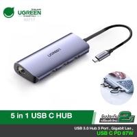 ราคา UGREEN รุ่น 60717 USB C HUB 5 in 1 USB 3.0 Hub 3 Port, Gigabit Lan, PD For Macbook , notebook (26957458584)