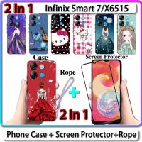 ราคา 2 IN 1 เคส สําหรับ Infinix Smart 7 X6515 เคส พร้อมกระจกนิรภัยโค้ง ป้องกันหน้าจอเซรามิค สําหรับเด็กผู้หญิง และคิตตี้ (23535512349)