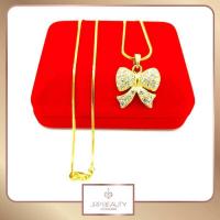 ราคา สร้อยคอทอง ลายกระดูกงู ห้อยจี้โบว์ ประดับเพชร น้ำหนัก2สลึง ยาว18นิ้ว ชุบทองคำแท้ 24K ชุบเศษทองเยาวราช (9712351924)