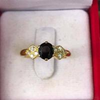 ราคา แหวนทองคำแท้ 18K ประดับพลอยนิลดำและเพชรแท้ขนาด 1.5 ตังค์ 8 เม็ด รวม 12 ตังค์น้ำหนัก 5.29 กรัม ไซส์ (24790433635)