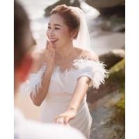 ราคา ชุดออกงานสีขาว ชุดถ่ายพรีเวดดิ้ง รุ่นขนนก (21813657062)