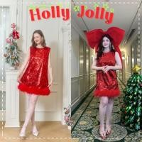 ราคา พร้อมส่งSEOULMATE HOLLY JOLLY❤️เดรสสั้น แขนกุดงานเลื่อมปลายกระโปรงขนนก (9524097031)